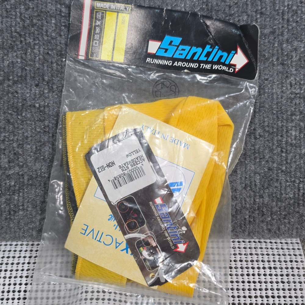 Vintage Santini Classic Head Sweat Headband NOS‎ Made in Italy Yellow Cycling